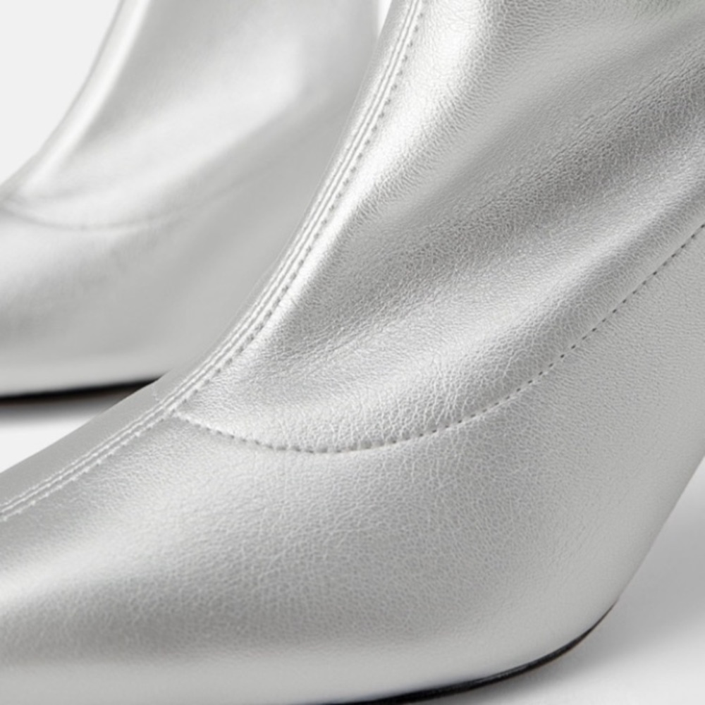 Zara Silver Leather Ankle Booties - Picture 5 of 6